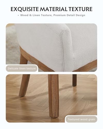 Barrel Dining Chair with Arms Set of 2, Upholstered Linen Armchair, Curved Back Mid-Century Accent Chair with Solid Wood Legs for Kitchen Dining Room, Breakfast Nook, Home Office, Beige - color: Beige