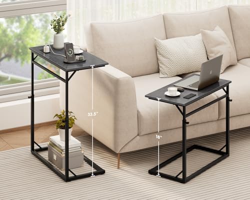 Vagusicc C Shaped End Table with Charging Station, Large C-Table End Table Adjustable Height Side Table for Couch, Sofa Table Slide Under Couch Table TV Tray Table for Living Room, Bedroom,Gray Walnut - color: Gray Walnut, style: With Plug