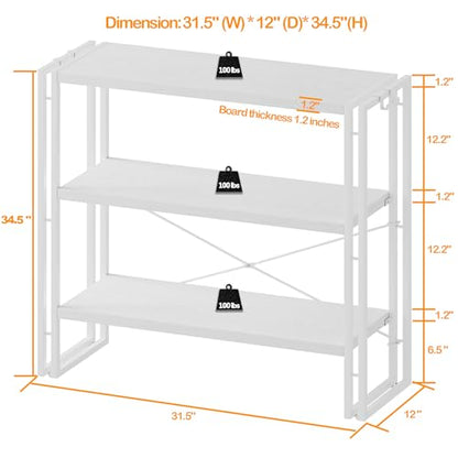 HCHQHS Bookshelf, 3-Tier Industrial Bookcase, White Open Book Shelf, Freestanding Horizontal Bookshelves with Metal Frame - color: White, size: 3-Tier (31.5"W x 33.5"H)