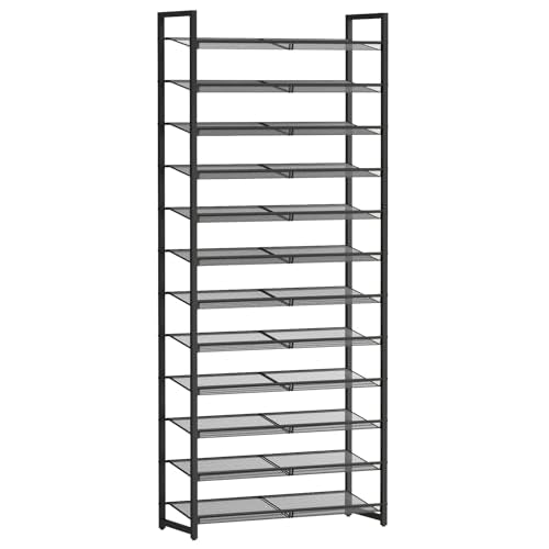 Shoe Rack, 12-Tier Metal Shoe Organizer, Tall Shoe Rack for Closet,entryway,Garage, with Adjustable Flat or Angled Shelves, 52-60 Pairs,Shoes that can accommodate The Whole Family. - color: Black, size: 12Tier