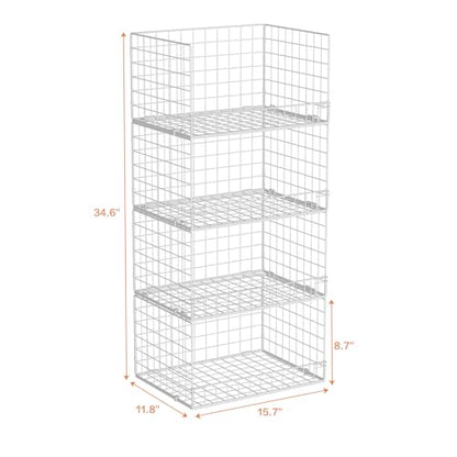 Yociyoga 4-Tier Stackable Closet Organizers and Storage Basket, Foldable Closet Shelf Organizer System, Space-Saving Clothes Storage Drawer Organizer for Wardrobe, White ((Patent 30022416))