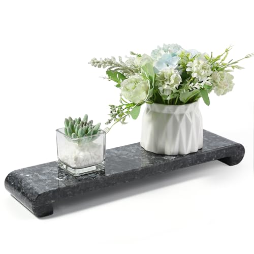 Marble Tray Pedestal Stand, 16"x4" Marble Vanity Tray with Feet for Bathroom Counter Kitchen Sink, Rectangular Stone Riser for Soap Dispenser Perfume Jewelry Display Stand(Blue Pearl) - color: Blue Pearl