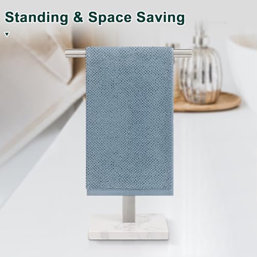 Hand Towel Holder, T-Shape Hand Towel Stand for Bathroom, Hand Towel Rack Bar Standing for Vanity Kitchen Countertop, 304 Stainless Steel (Marble Base, Brushed) - color: Brushed