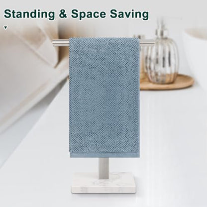 Hand Towel Holder, T-Shape Hand Towel Stand for Bathroom, Hand Towel Rack Bar Standing for Vanity Kitchen Countertop, 304 Stainless Steel (Marble Base, Brushed) - color: Brushed