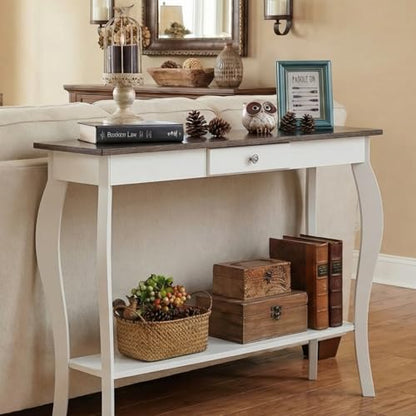 ChooChoo Narrow Farmhouse Console Table with Drawer, Chic Accent Sofa Entryway Table with Shelves for Entryway, Living Room, Hallway, Soft White - color: Soft White, size: 11.8"D x 39.3"W x 31.4"H
