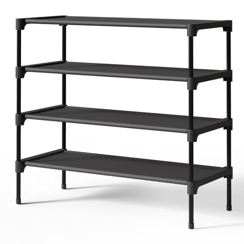 Kitsure Shoe Rack - Non-Woven Shoe Rack Shelf, Shoe Organizer for Closet, Entryway, Garage & Corridor, Stackable Shoe Shelves, X-Large, Black | Shoe Organizer for Closet, Entryway, Garage, Stackable Shoe Shelves, college dorm&apartment essentials - color: