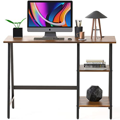 SHW 43-Inch Home Office Trestle Computer Desk with Open Storage Shelves, Walnut - color: Walnut
