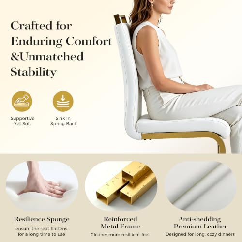 Baysitone Modern Dining Chairs Set of 2, Side Dining Room Chairs with Golden Legs, Kitchen Chairs with Faux Leather Padded Seat High Back for Dining Room, Kitchen, Living Room White - color: White With Gold Leg, size: Set of 2