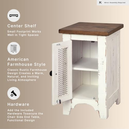 Signature Design by Ashley Wystfield Farmhouse Chair Side End Table with Cabinet Door for Storage, White & Brown with Distressed Finish - color: Dark Brown & White