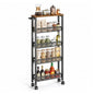 SONGMICS HOME Slim Rolling Cart, 5-Tier Storage Cart with Wheels and Handle, Narrow Utility Cart for Kitchen, Living Room, Brown and Black - style: 5 Tiers