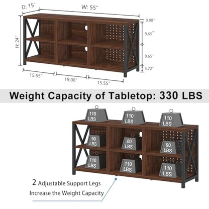 LVB Walnut TV Stand for 65 Inch TV, Industrial Wood and Metal Entertainment Center with Storage Shelf, Modern Television Media Console Table with Cabinet for Living Room Bedroom, Walnut, 55in - color: Walnut