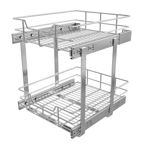 2 Tier Pull Out Cabinet Organizer 15" W X 17" D, Chromed, Full Slide Out | For Kitchen Organizers and Storage, Pull Out Drawers For Cabinets Capacity Heavy Duty Caddy, Cabinet Shelves, Bathroom Pantry - color: 2 Tier - Chrome-Plated, size: 15" W X 17" D