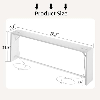 TIQLAB Sofa Table, 79''L x 9.1''W (1.2'' Thickness) Long Console Table Behind Couch, Entryway Table with Angled Metal Frame, Industrial Console Table, White - color: White, size: 79''L x 9.1''W x 31.5''H