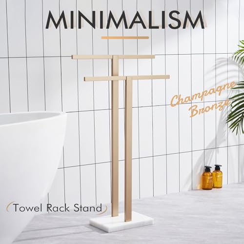 KOKOSIRI Bathroom Towel Rack 2-Tier Free Standing Towel Bars with Marble Base, Stainless Steel Stand Towels Holder, Thicken Steady Design, Champagne Bronze THS0003-CPG - color: Champagne Bronze
