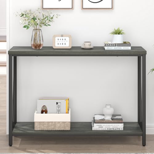 EXCEFUR Entryway Table, Rustic Wood Sofa Console Table with Storage, Modern Hallway Table for Living Room, Grey - color: Grey