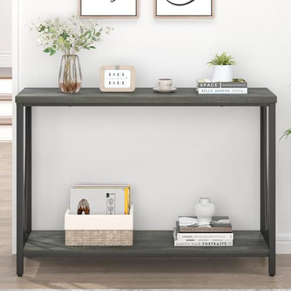 EXCEFUR Entryway Table, Rustic Wood Sofa Console Table with Storage, Modern Hallway Table for Living Room, Grey - color: Grey