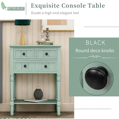 24'' Entryway Table, Small Console Table with Storage Drawers and Shelf, Hallway Table for Entryway Hallway Foyer, Farmhouse Solid Wood Frame (Retro Blue) - color: Retro Blue