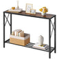 Console Table 41.8", 2 Tier Industrial Entryway Table with Shelves | Narrow Sofa Table with Stable X-Frame, Entrance Table for Entryway, Hallway, Living Room, Foyer, Office, Rustic Brown - color: Rustic Brown