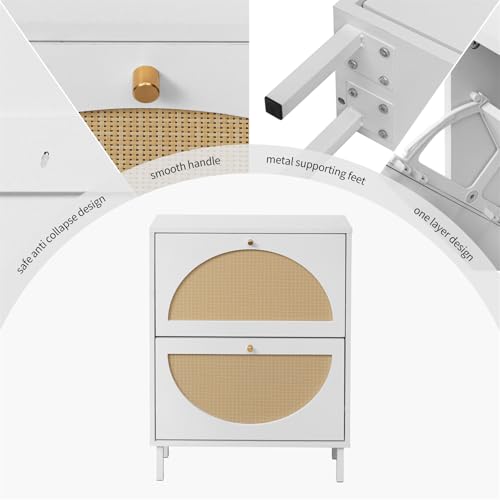 ZeHuoGe Rattan Shoe Cabinet with 2 Flip Drawers, Entrance Hallway Slim Entryway Organizer, White Rack Storage for Heels, Slippers - color: White, style: 2-Drawers