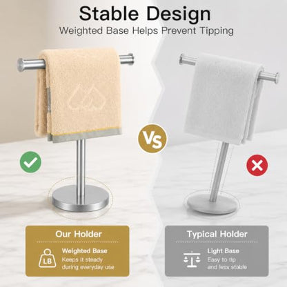 Hand Towel Holder Stand, 2 Freestanding Bathroom Towel Rack, Brushed Nickel | Weighted Stainless Steel Base Helps Prevent Tipping While The Open T-Shape Keeps Towels Dry on Bathroom Countertops - color: X-silver-2 Pack