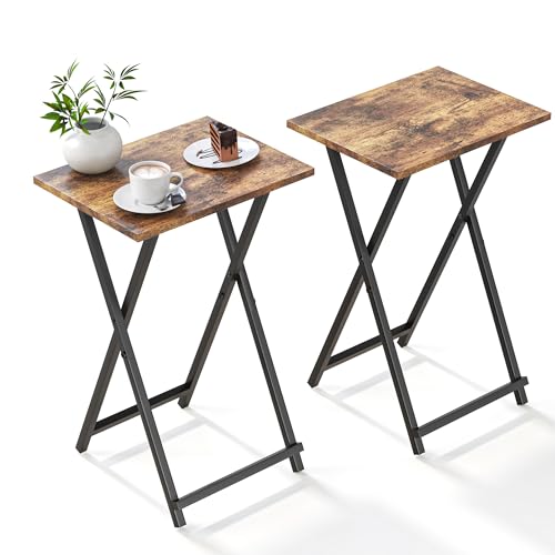 Acovy Foldable TV Trays, Small Folding Table, TV Trays Set of 2, TV Dinner Tray, Side Table for Bed, Couch, Portable Easy to Move, Brown - color: Rustic Brown-2pcs