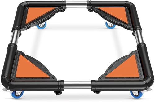 SPACECARE Mini Fridge Stand Mobile Roller, Adjustable Furniture Dolly with 4 Locking Wheels, Heavy Duty Washing Machine Base, Universal Appliance Pedestal for Dryer and Refrigerator- Black - color: Black