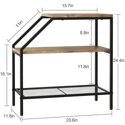 Wolawu End Table 3 Tiers 2pcs Wood Nightstand with Storage Ladder Shelf,Industrial Sofa Side Table for Small Space, Modern Trapezoid Plant Stand in Living Room Bedroom,Gold Metal Frame - color: Brown