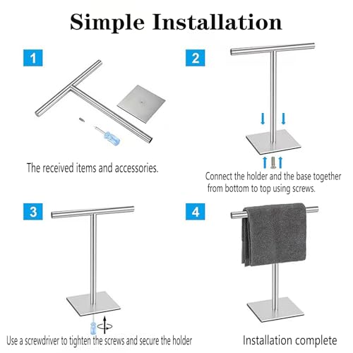 Freestanding Hand Towel Holder Countertop Modern Stand Towel Rack with Square Base Space Saving 304 Stainless Steel Hand Towel Holder Silver Finished - color: Freestanding Stainless Steel Towel Rack Silver on Countertop