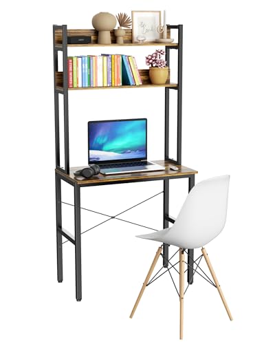 Aquzee 31 Inch Desk Hutch, Teen Desk with Shelves, Study Desks with Storage, Computer Desks for Small Spaces, Kids, Student, Space Saving, Easy Assemble, Rustic Brown - color: Brown, size: 31inch