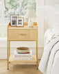 Nightstand, 3-Tier Bed Side Table, Small End Table, Night Stand with Open Shelf and Drawer, Bedside Table for Bedroom, Living Room, Oak - color: Oak, style: Without Charging Station