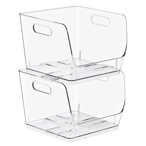 Sorbus Stackable Storage Bins Open Front, Clear Stackable Storage Bins, Pantry Bins for Storage and Organization, Acrylic Stackable Bins for Kitchen, Clear Pantry Organizer Bins (Medium Square 2 Pack) - size: Medium Square, style: 2 Pack
