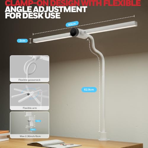 Honeywell HJ4 Desk Lamp with Clamp, Sunturalux™ Desk Lamps for Home Office | Dual-head White LED clamp desk lamp with flexible gooseneck, stepless dimming, 4 color temps, CRI 94, RG0 eye care. - color: White
