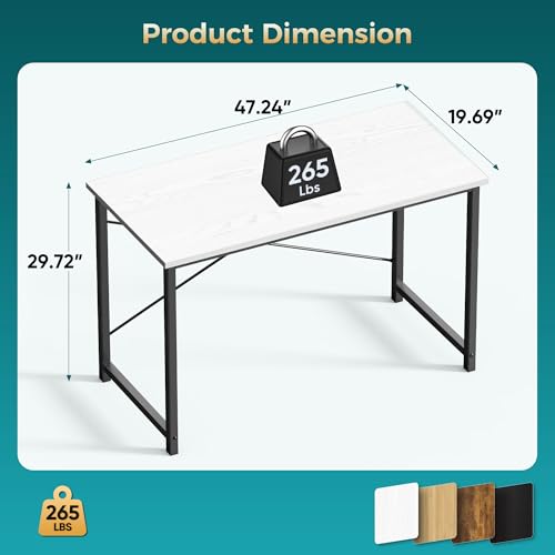 Sweetcrispy Small Computer Desk, 47" Office Writing Desk with Metal Frame & Wooden Top, X-Shaped Reinforcement, Student Study Home Bedroom Table, White - color: White, size: 47-Inch