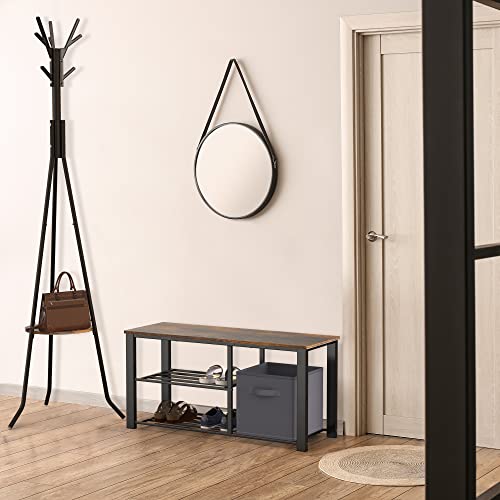 Simple Houseware 2 Tier Shoes Bench with Wood Top and Storage Bins, Rustic Brown - color: Rustic Brown, size: 35"