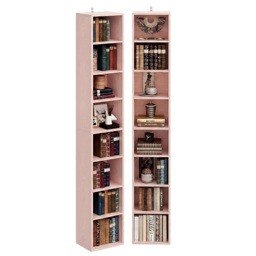 IRONCK Tall Narrow Bookshelf 8 Tiers 71in Set of 2, Compact Corner Bookcase | 4 Adjustable Shelves. Compact Corner-fit Design for Living Room, Office or Bedroom. Each Shelf Supports 28 lbs. Easy Setup. - color: Pink