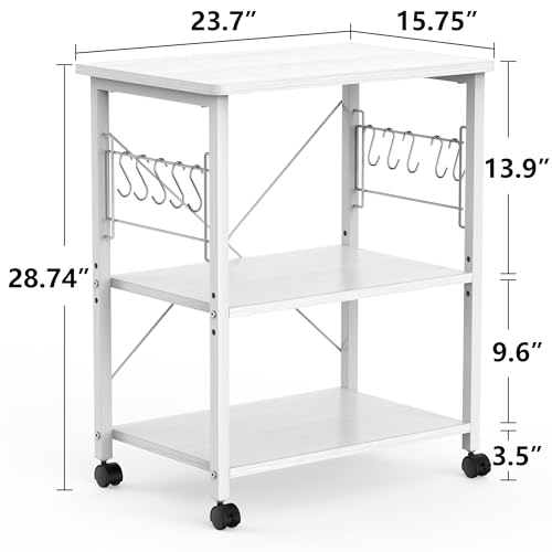 Mr IRONSTONE Microwave Cart 23.7'' for Small Space, 3-Tier Microwave Stand Coffee Cart Rolling Kitchen Utility cart on Wheels, White - color: White