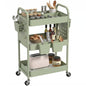 danpinera 3 Tier Rolling Cart with Retractable Dividers, Multi-Functional White Rolling Utility Cart with Pegboards, Hooks & Hanging Cups for Nursery, Living Room, Studio - color: Light Green