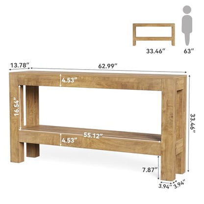 LITTLE TREE 63-Inch Long Console Table for Living Room, Farmhouse Wood Entryway Table for Sofa, Entry, Hallway, Entrance, Foyer, Behind Couch with 2-Tier Narrow Shelf, Oak - color: Oak
