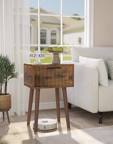 YMYNY Fluted Nightstand Set of 2, Small End Table, Modern Coffee Table with Drawer, Solid Wood Legs, Retaining Chain, 13.8" x 10.6" x 20.9", for Bedroom and Small Spaces, Rustic Brown UHST014H-2 - color: Rustic Brown