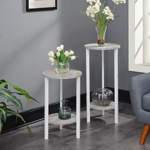 Convenience Concepts Graystone 2 Tier Tall Plant Stand 31" - Industrial Stand for Plants, Vases, and Antiques, Urban Modern Design for the Living Room, Hallway, Entryway, Faux Birch/White - color: Faux Birch/White