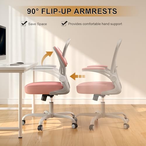 Office Chair, Ergonomic Desk Chairs 330LBS Capacity High Back Mesh Computer Chair with Flip-up Armrests, Comfy Work Chair with Adjustable Lumbar Support - color: Gray-pink