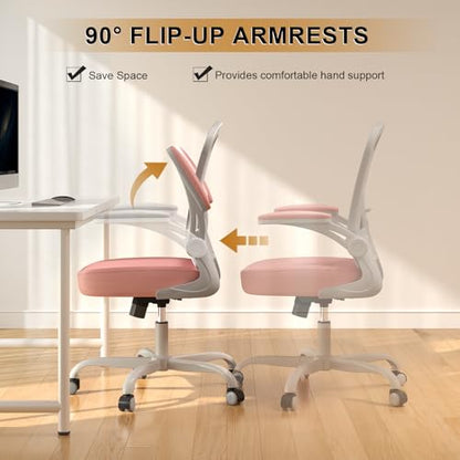 Office Chair, Ergonomic Desk Chairs 330LBS Capacity High Back Mesh Computer Chair with Flip-up Armrests, Comfy Work Chair with Adjustable Lumbar Support - color: Gray-pink