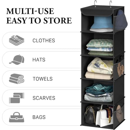 Simple Houseware 5 Shelf Hanging Closet Organizer, Black - color: Black, size: 5 Shelf