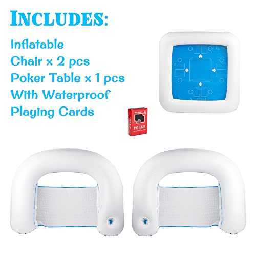 Zento Table for Pool Inflatable Game Station Set with Waterproof Playing Cards Poker Game Deck and Chairs - Card Table with Inflatable Seats for Fun in The Water by The Beach Pool - size: 1