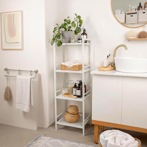 IDEALHOUSE 4 Tier Bathroom Shelves – Ladder Shelf Freestanding Rustic Home Organizer, Space-Saving Metal Storage Shelving Unit for Living Room, Bedroom, Kitchen, Office, Rustproof - color: 4 Tier White