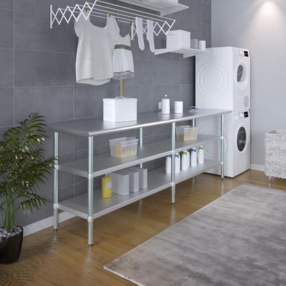 Stainless Steel Work Table with 2 Shelves | Metal Utility Table | Commercial & Residential NSF Utility (Stainless Steel Table with 2 Shelves, 96" Long x 24" Deep) - size: 96" Long x 24" Deep