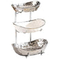 YYW 3 Tier Fruit Bowl for Kitchen Counter, White Gold Silver Ceramic Fruit Stand for Countertop, Home Fruit Rack with Metal Holder, Vegetable Snacks Nuts Bread Candy Storage (Silver) - color: Silver