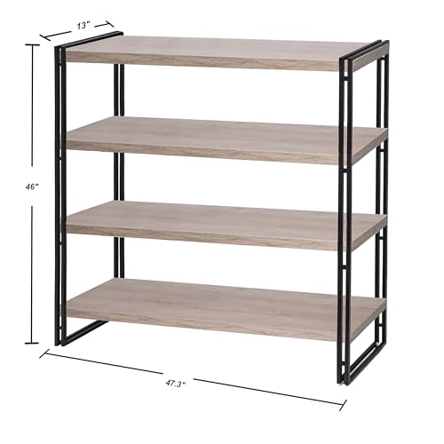47" 4-Tier Bookshelf Rustic Wood and Metal Industrial Bookshelf for Home Office, Bedroom, Kitchen, Bathroom (Light Grey, 4-Tier) - color: Light Oak, size: 4-Tier