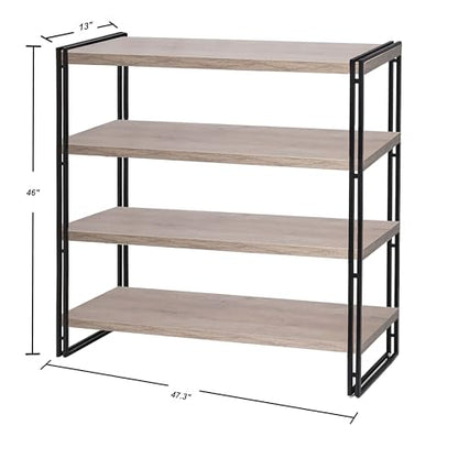 47" 4-Tier Bookshelf Rustic Wood and Metal Industrial Bookshelf for Home Office, Bedroom, Kitchen, Bathroom (Light Grey, 4-Tier) - color: Light Oak, size: 4-Tier
