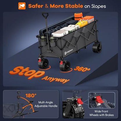 Originsure 300L Collapsible Beach Wagon Cart with Big Wheels, 560lbs, Grey | 48" Foldable Utility Wagon,7" All-Terrain Wheels,Heavy Duty Frame,Compact&Space-Saving,for Camping,Sports,Grocery,Garden - color: Gray